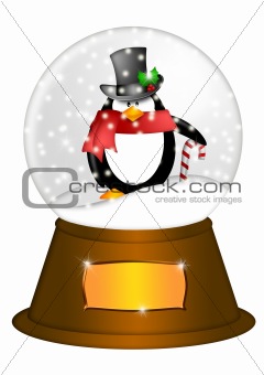 Water Snow Globe with Penguin and Candy Cane Illustration