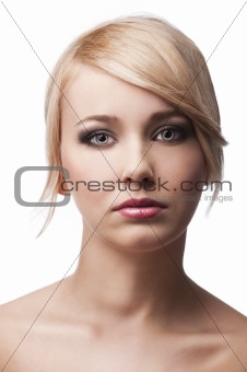 blond young girl with stylish, she is in front of the camera