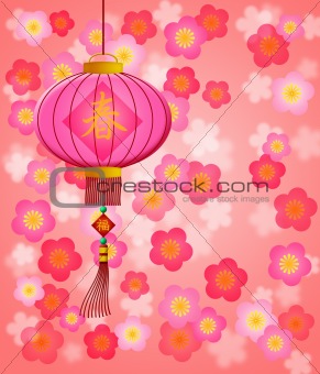 Chinese New Year Lantern with Cherry Blossom Background