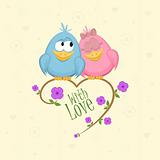 Love birds on the branch, vector illustration