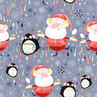 texture of Santa Clauses and penguins