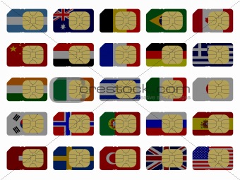 2D SIM cards represented as flags of different countries