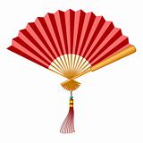 Chinese Fan with Tassel and Jade Bead