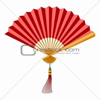 Chinese Fan with Tassel and Jade Bead