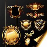set of ornamental golden heraldic elements