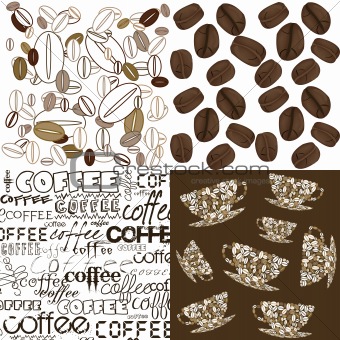 Set of backgrounds with coffee beans