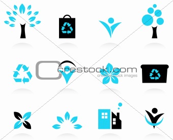 Ecology, nature and environment icons set isolated on white