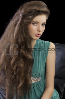young elegant girl in green
