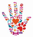 Pet animal protective hand icon set