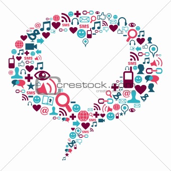 Bubble with a social media icons and heart shape