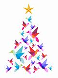 Origami hummingbirds Christmas tree.