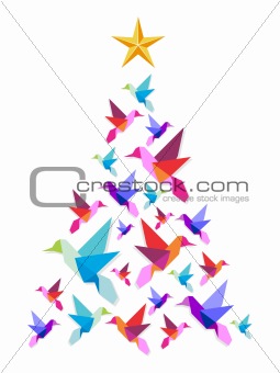 Origami hummingbirds Christmas tree.