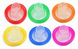 six colorful condoms