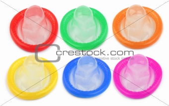 six colorful condoms