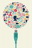 Social media icons in Globe shape with USB plug
