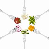 Forks with vegetables circle. 