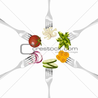 Forks with vegetables circle. 
