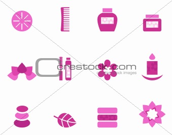 Wellness and spa pink icons and elements isolated on white