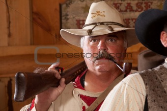 Old west trapper with pipe
