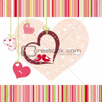 Lovebirds colorful heart shape card design 