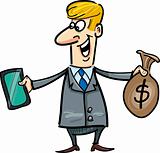 businessman with tablet and sack of dollars
