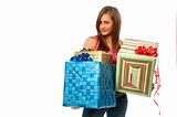 woman holding boxes with gifts