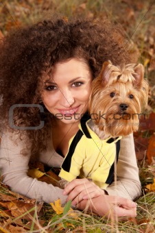 woman and a little dog