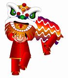 Chinese Lion Dance by Chinese Boys Illustration