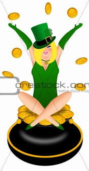 Sexy Blonde Irishr Woman with Leprechaun Costume Illustration