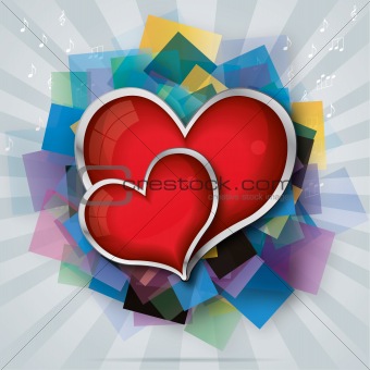 valentine's card with two red glass hearts