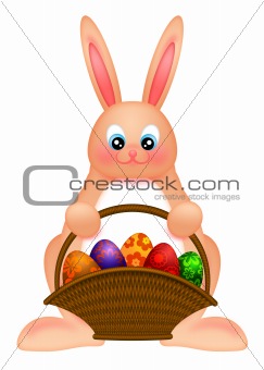 Happy Easter Bunny Rabbit  with Egg Basket Illustration