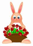 Happy Easter Bunny Rabbit  with Tulips Basket Illustration