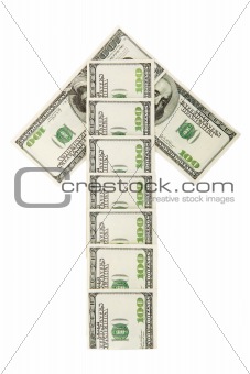 Arrow of dollars on white