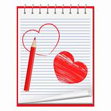 Notebook with hand drawn hearts