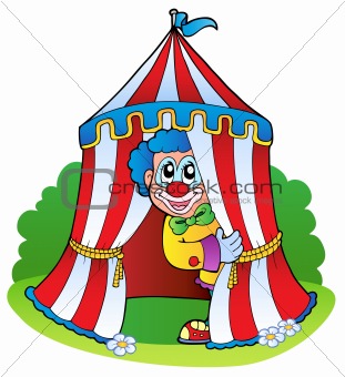Cartoon clown in circus tent