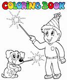 Coloring book boy with sparkler