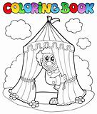 Coloring book with clown and tent