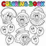 Coloring book with funny clowns