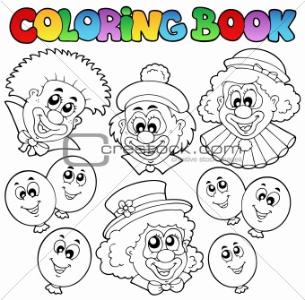 Coloring book with funny clowns