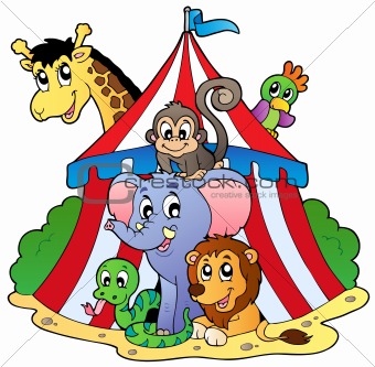 Various animals in circus tent