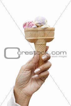Women hand holding ice cream cone