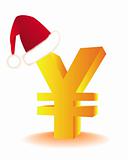 symbol of the yen in the red hat Santa's
