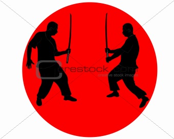  men with Japanese swords in the red circle