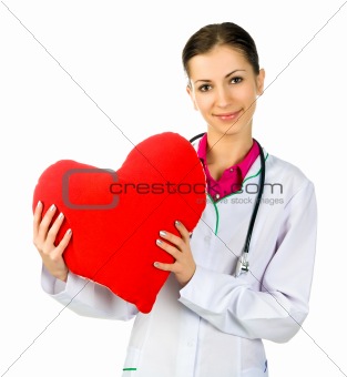 Doctor taking care of red heart symbo