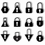 A set of metal locks of different shapes 
