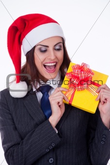 businesswoman wearing a santa's hat