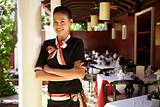 portrait of asian waitress working in restaurant