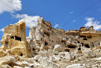 Turkish flag on Ancient township Limestone caves