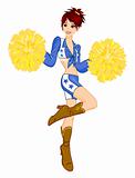 Cheerleader in blue briefs with yellow pom-poms