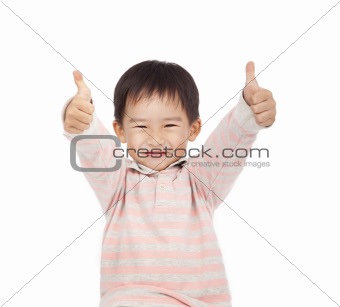asian boy giving you thumbs up isolated on white background